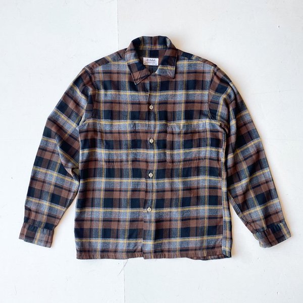 1960's ARCHDALE OPEN COLLAR RAYON CHECK SHIRT (S)