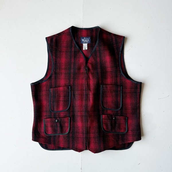 1980's WOOLRICHWOOL WORK VEST RED CHECK  (M)