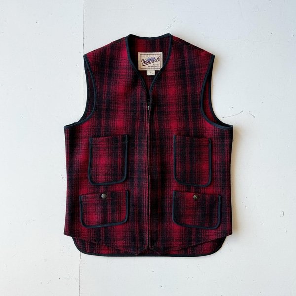 1990's WOOLRICHWOOL WORK VEST RED CHECK S (S〜M)