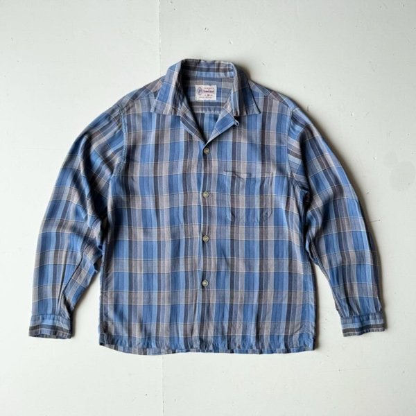 1960's TOWNCRAFT OPEN COLLAR RAYON CHECK SHIRT M 15 1/2  (S〜M) 