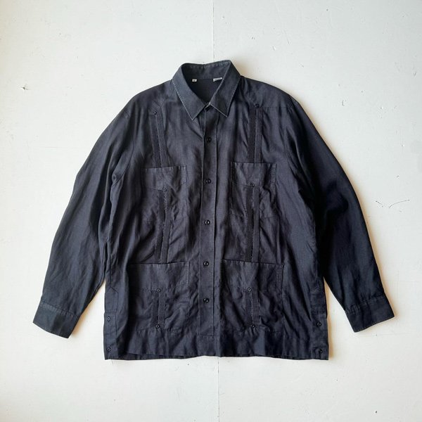 1990's UNKNOWN LINEN CUBA SHIRT BLACK  (XL)