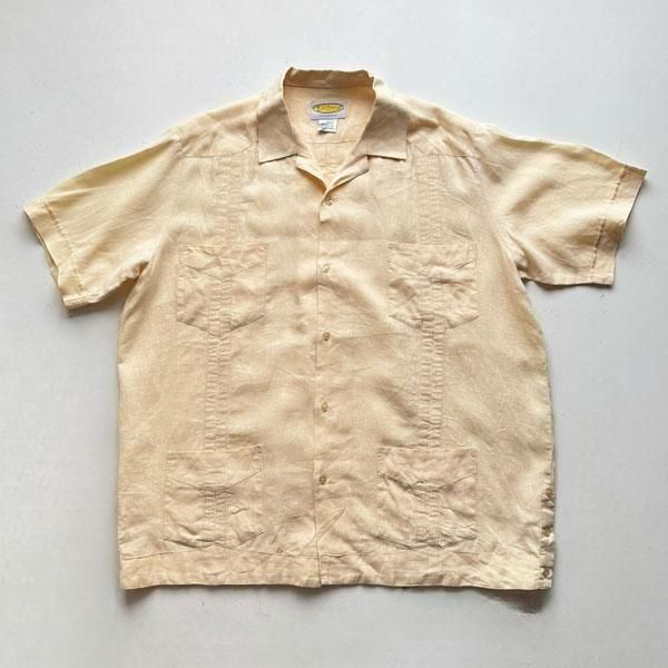 2000's LOCOSTYLE LINEN CUBA SHIRT YELLOW SIZE XL(L〜XL)