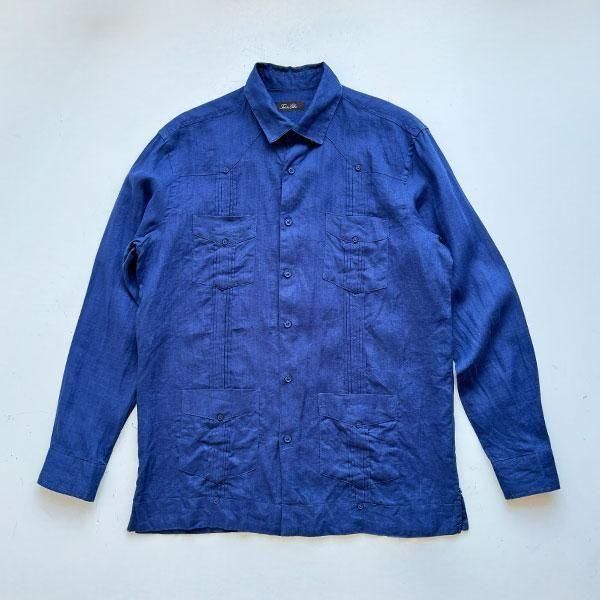 1990's TASSO ELBALINEN CUBA SHIRT NAVY SIZE M (M〜L)