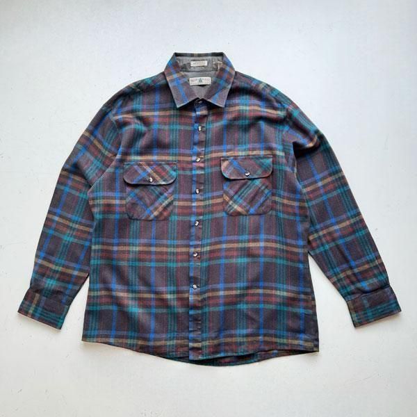 1980's NORTHWEST TERRITORYACRYLIC CHECK SHIRTS SIZE L (L〜XL) 