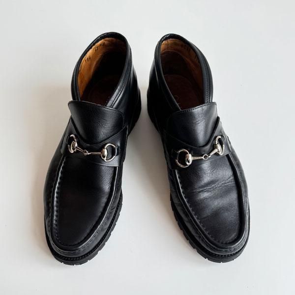 1990'sGUCCI HORSEBIT LEATHER MOCCASIN  BOOTS BLACK SIZE 42 E(27cm)