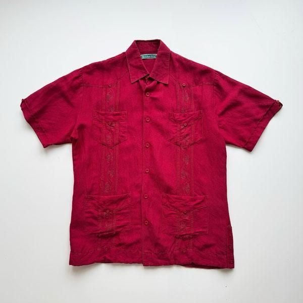 1990's CUBAVERA RAMIE  RAYON CUBA SHIRT BORDEAUX SIZE S (S〜M)