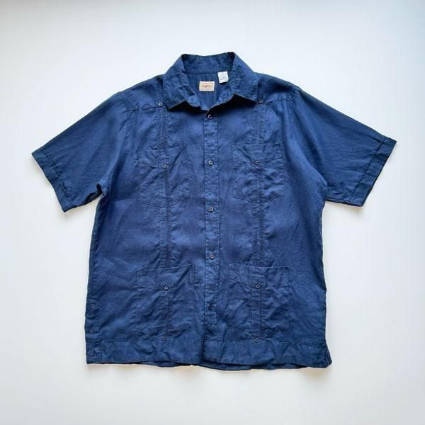 1990's MYCUBANSTORE LINEN CUBA SHIRT NAVY SIZE L