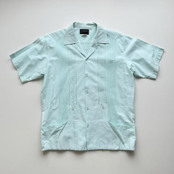 1990's D.SUAREY LINEN CUBA SHIRT MINTGREEN SIZE 40 (M)