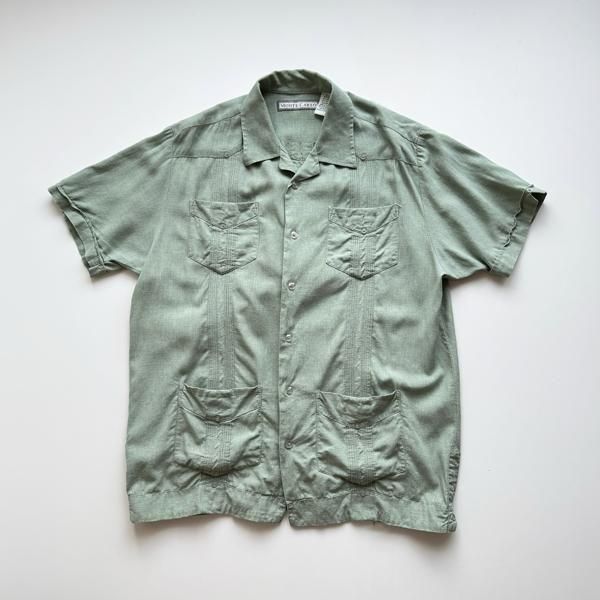 1990's MONTE CARLO LINENRAYON CUBA SHIRT LIGHT GREEN SIZE M (L)