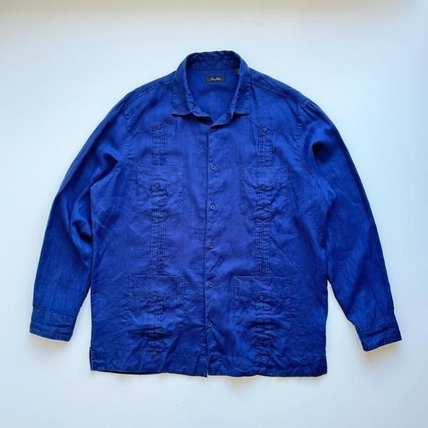 1990's TASSO ELBA LINEN CUBA SHIRT NAVY SIZE XL