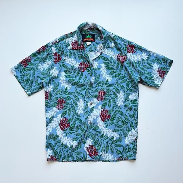 1990's PINEAPPLE JUICE OPEN COLLAR RAYON HAWAIIAN SHIRT SIZE SMALL (M〜L)