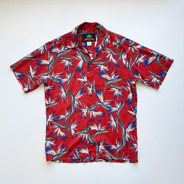 1990's PINEAPPLE JUICE OPEN COLLAR RAYON HAWAIIAN SHIRT SIZE SMALL (M〜L)
