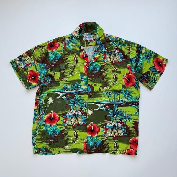 1970's K-MART OPEN COLLAR RAYON HAWAIIAN SHIRT SIZE L (M〜L)