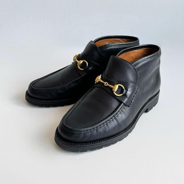 1990'sGUCCI HORSEBIT LEATHER MOCCASIN  BOOTS BLACK SIZE 41 E(27cm)