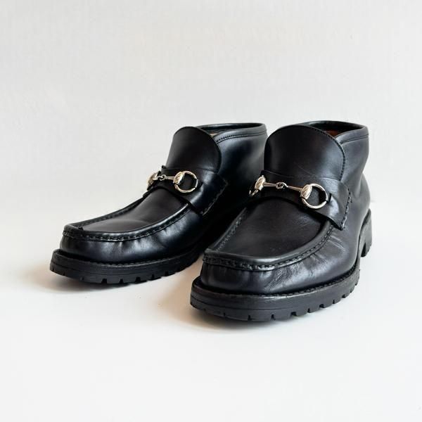 2000'sGUCCI HORSEBIT LEATHER MOCCASIN  BOOTS  BLACK SIZE 40 1/2 E(26cm)