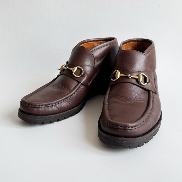 1990'sGUCCI HORSEBIT LEATHER MOCCASIN  BOOTS  BROWN SIZE 41 E(26.5cm)