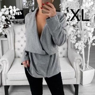 新品☆シンプル♪ななめジップ付きジャケット グレー XL