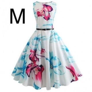 新品☆ベルト付き♪花柄♪ふんわり綺麗ワンピース M