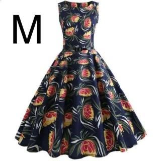新品☆ベルト付き♪ふんわり綺麗ワンピース ネイビー M