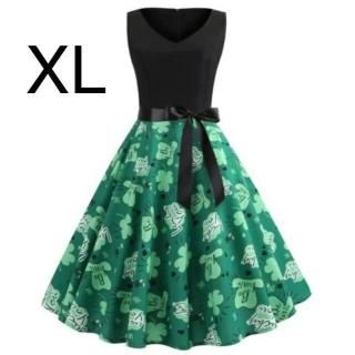 新品☆腰リボン付きウエスト切り替え♪クローバーワンピース XL