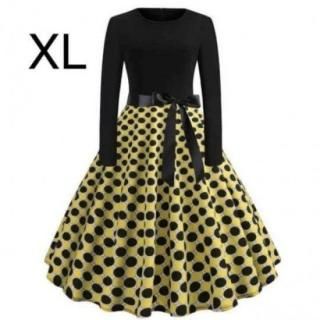 新品☆腰リボン付き♪ウエスト切り替え♪綺麗ワンピース イエロー XL