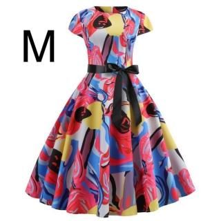 新品☆腰リボン付き♪カラフルふんわりワンピース M