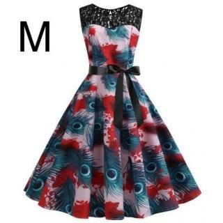 新品☆胸元レース♪腰リボン付き♪綺麗ワンピース M