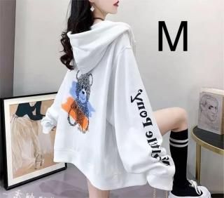 新品☆袖ロゴ♪デカバクプリ♪ゆるパーカー ホワイト M