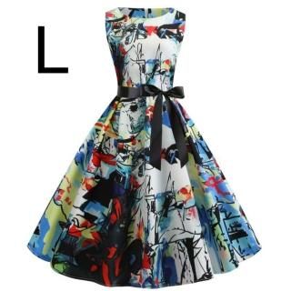 新品☆腰リボン付き♪ふんわり綺麗ワンピース L
