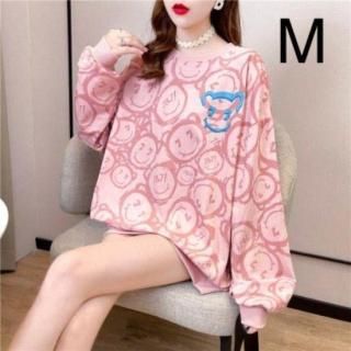 訳あり☆総柄可愛い♪ゆるトップス ピンク M