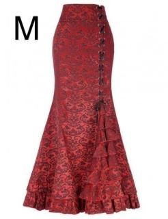 新品☆編み上げ裾キレイ♪超ロング丈マキシスカート レッド M
