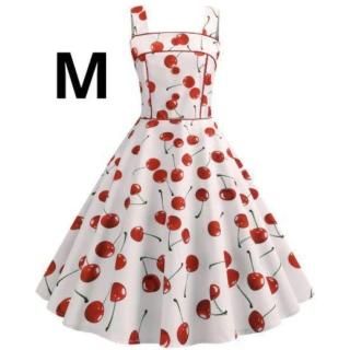 新品☆さくらんぼ柄CUTEふんわりワンピース ピンク M