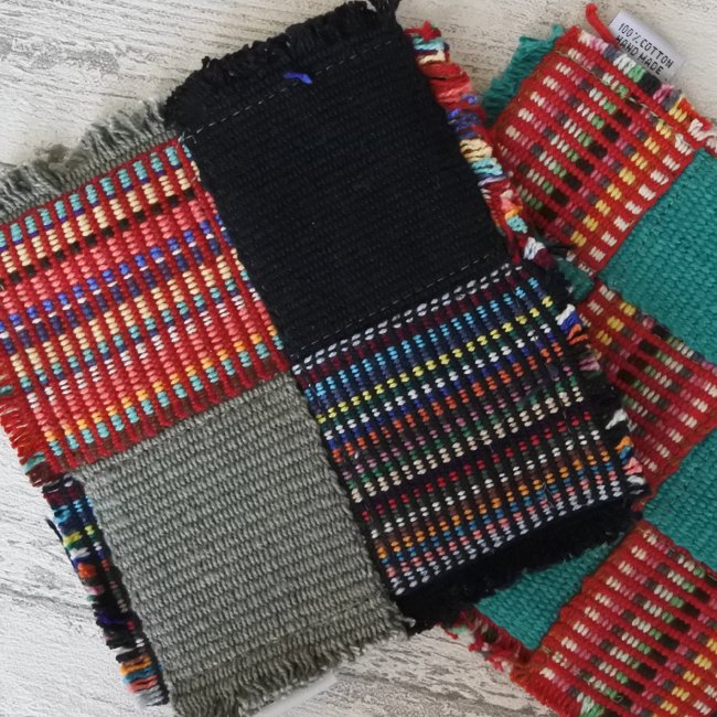 手織り コットン　コースター２枚セット　ネパール 製 WSDO
