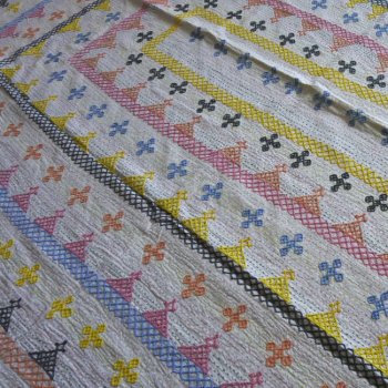 ラリーキルト  サーミ族　新品　刺繍 ベッドカバー　ホワイト　薄色糸