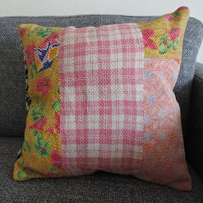 ラリーキルト クッションカバー カンタ刺繍 リヴァーシブル 45