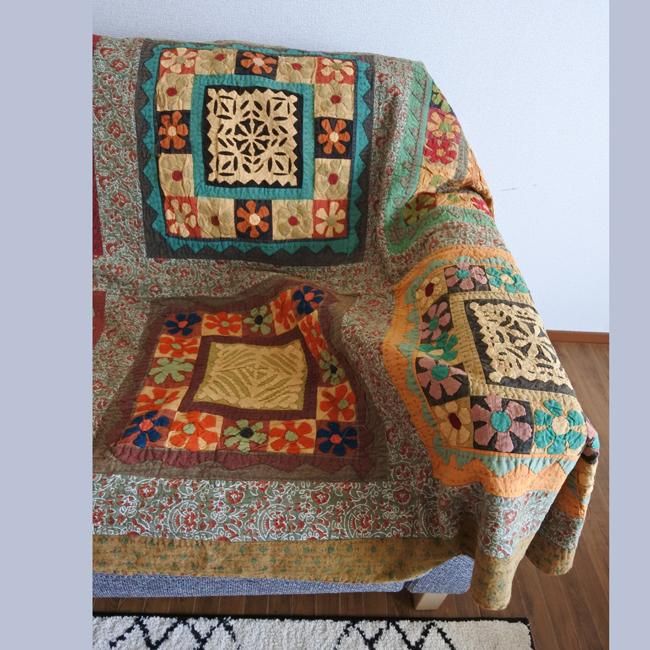 アップリケ ベッドカバー カットワーク ダブルサイズ C- KHUSHBOO