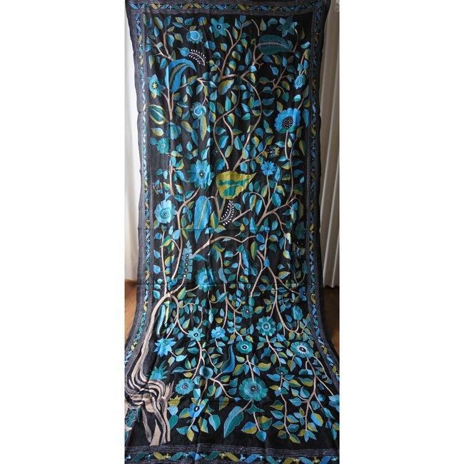 カンタ刺繍 　大判 ストール　ビッグフラワー　パープル InDream カンタ 刺繍 ストール 約110×250cm スカーフ シルク