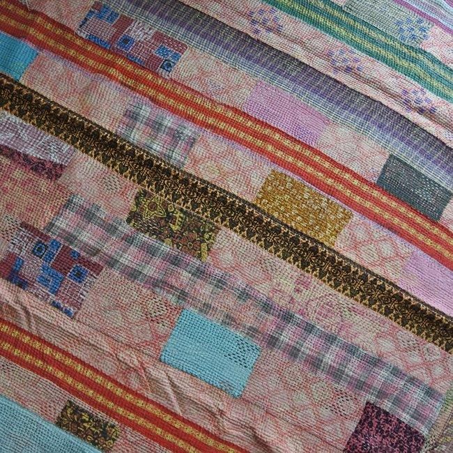 インドの手刺繍ヴィンテージカンタキルト・ラリーキルト-QUILT