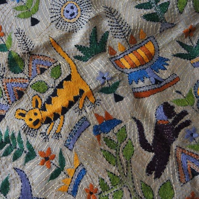 カンタ刺繍 ストール 太陽と動物たち ベージュ | 高級カンタ カンタ刺繍 ストール 太陽と動物たち ベージュ | 高級カンタ