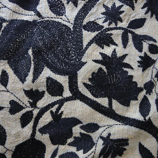カンタ刺繍 　大判ショール　生命の樹　ブラックシャドウ