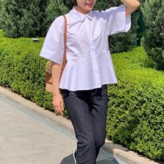 6/25ޤ10%OFFRound collar flare blouse