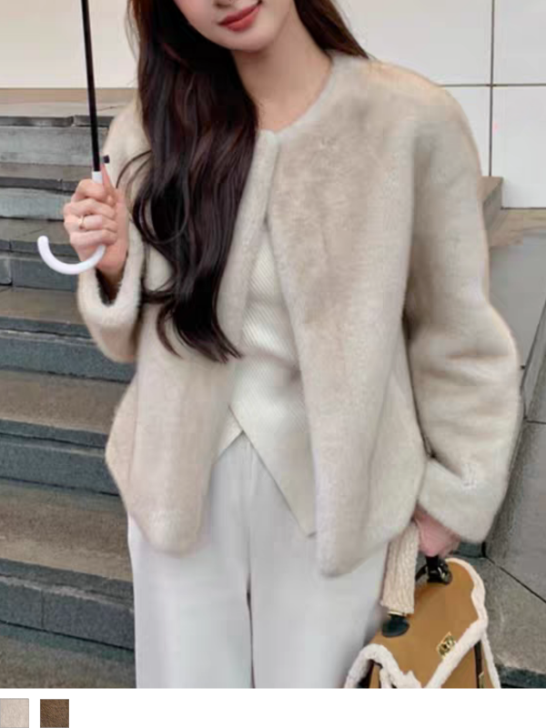 Elegant no-collar fur jacket