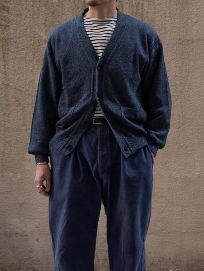 Phlannel / Linen Cotton Guernsey Cardigan col.Indigo Blue - PEOPLE-BOUTIQUE