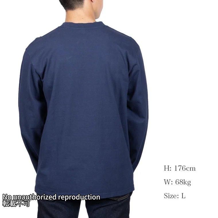 45RPM青色 長袖Tシャツ クルーネック 後ろ右下ポケット付き IHTL-2301】7.5ozループウィールクルーネック長袖Tシャツ