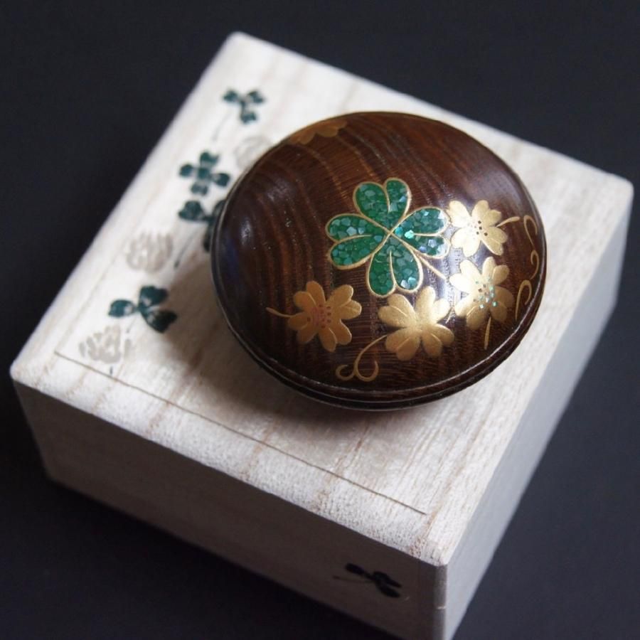 蒔絵屋・伯兆 クローバー蒔絵香合｜和雑貨 翠