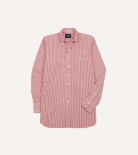 Drake's - Red Narrow Stripe Cotton Poplin Button Down Shirt -