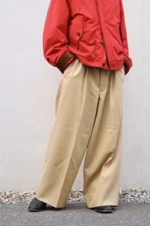 HAVERSACK - Wool Gabardine High Waist Two Pleats Wide Pants 