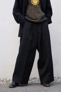 HAVERSACK - Wool Gabardine High Waist Two Pleats Wide Pants 