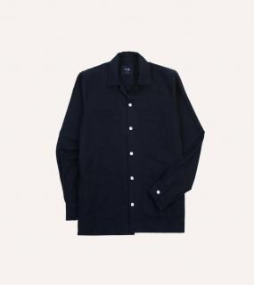 Drake's - Wool Four-Pocket Camp Collar Work Shirt Navy