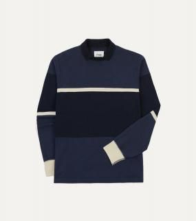 Drake's - Stripe Mock Collar Long-Sleeve Jersey 